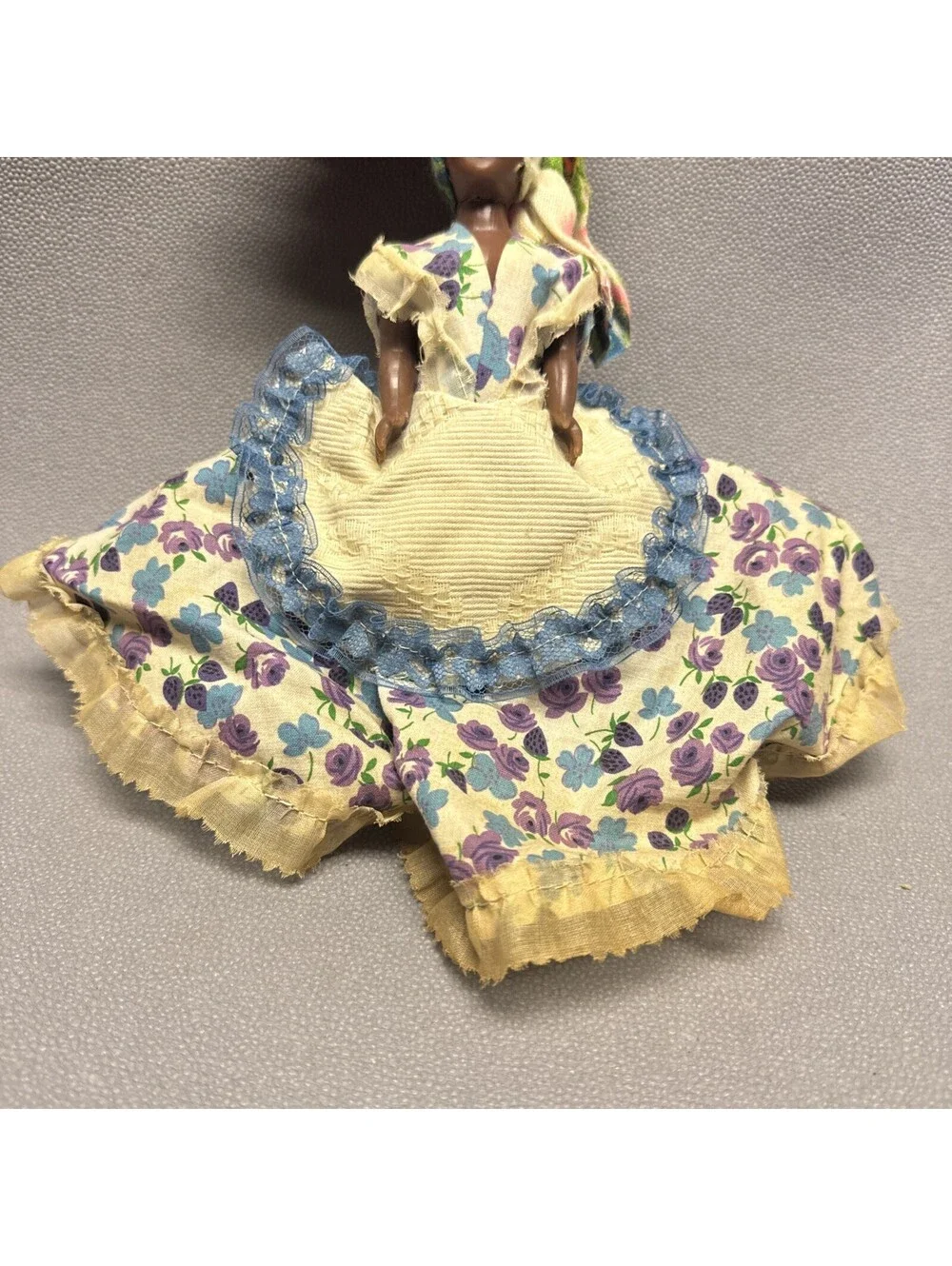 Vtg 70s Carribean Island Doll Tropical Fruit Hat Souvenir Black Sleepy Eyes 10”